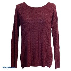American Eagle Sweater Cable Knit Zip Red Large AE
